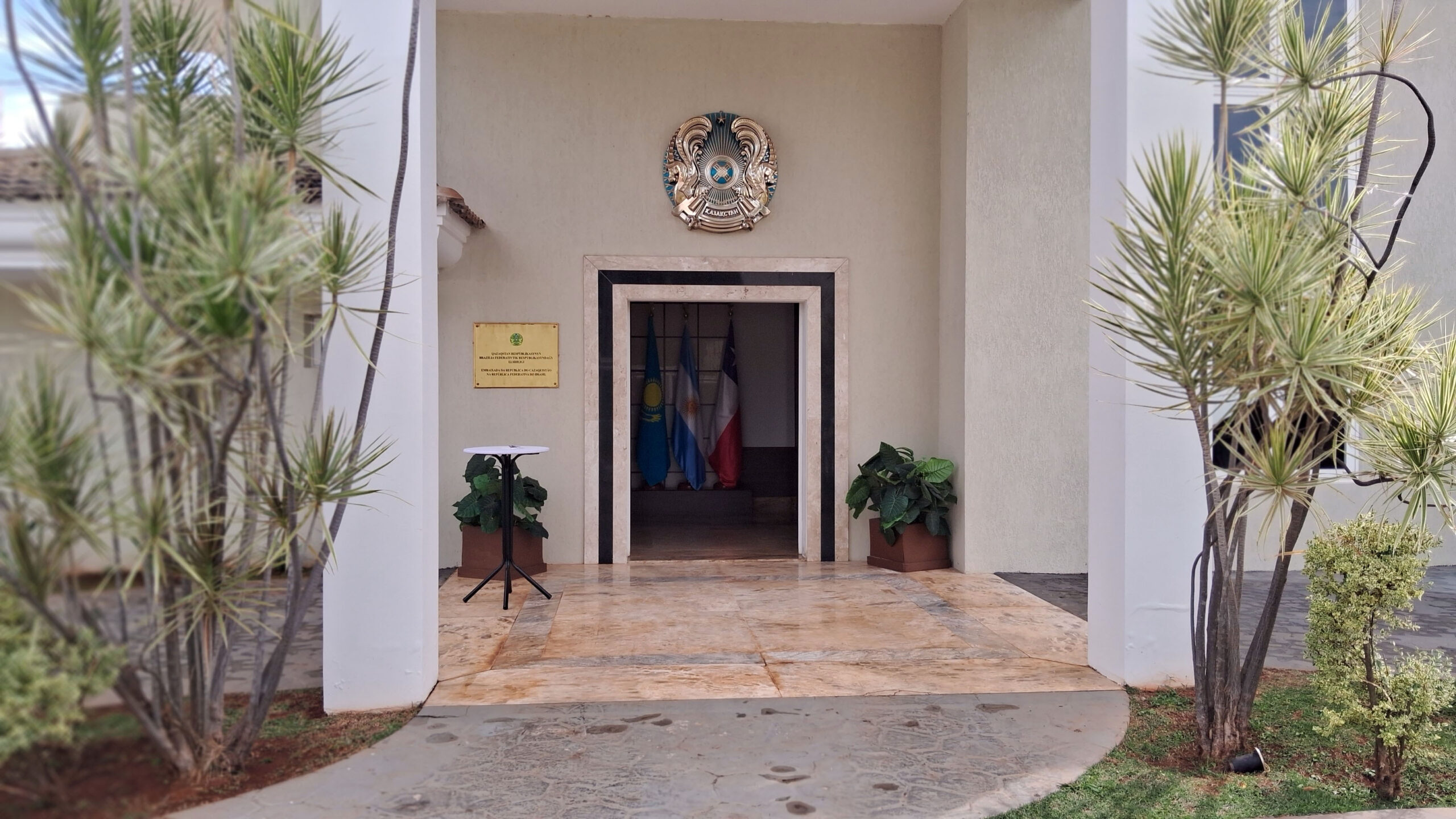 Official entrance of the Embassy, with the emblem of the Republic of Kazakhstan.